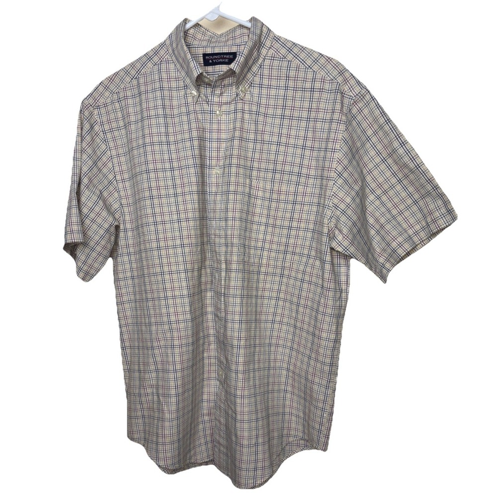 Gold Label Roundtree & Yorke Plaid Button Down Shirt Men's M Multi White